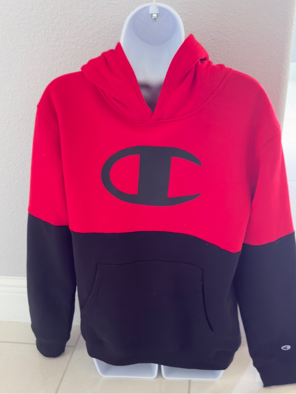 Champion Red and Black Crewneck Hoodie